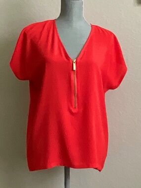 Michael Kors Flowy Tunic Top Size Large Deep Orange Red Stretch Blouse